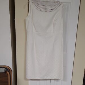 Tahari ASL White Brocade Weave Detail Sleeveless Knee Length Dress Size L